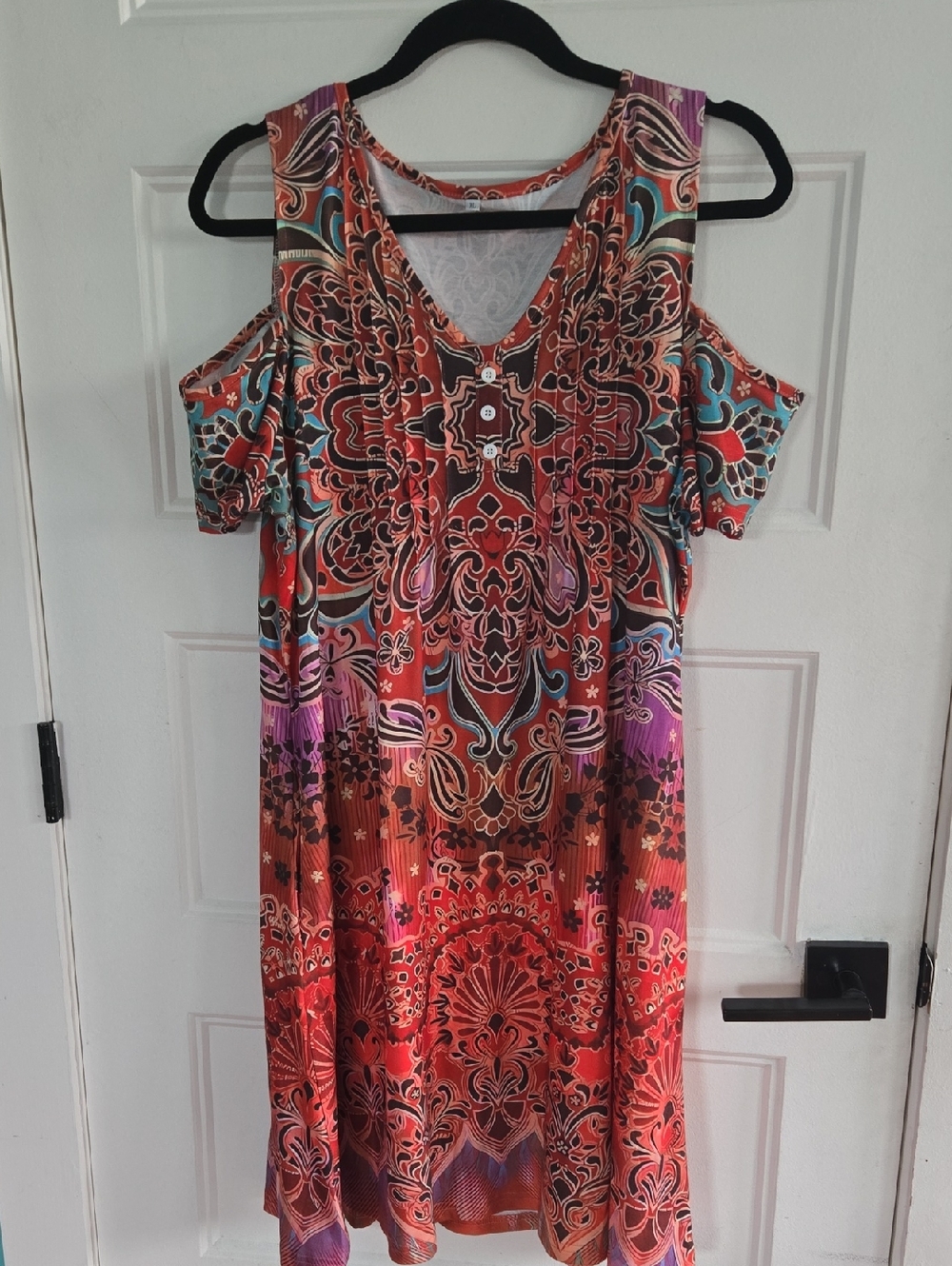 Boho Summer 2026 Vibrant Colorful Cold Shoulder A Line V Neck Lightweight EUC
